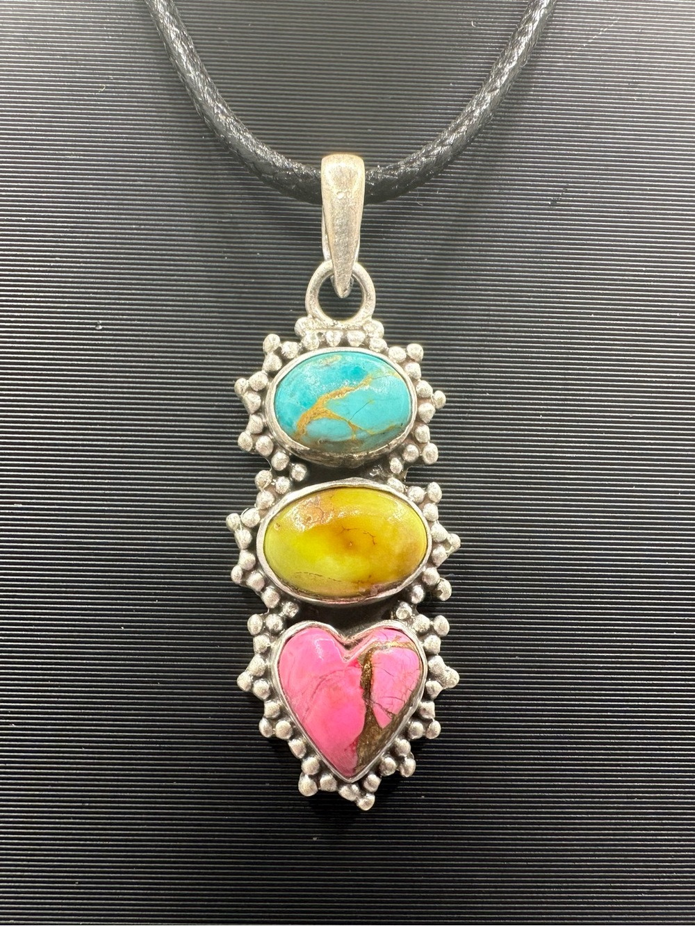 Sterling Silver 925 Palomino Cotton Candy Dahlia Turquoise Pendant Handmade